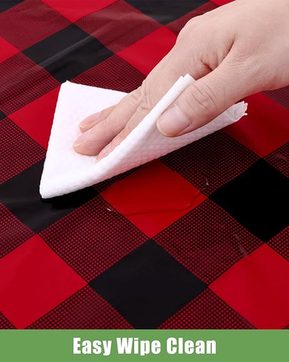 Smiry 20 Packs Gingham Disposable Table Cloth, 54 x 108 Inch Waterproof Plastic Tablecloth, Rectangle Black and Red Checkered Table Covers for Picnic, Birthday, Party