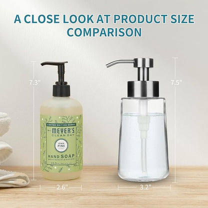 Soap Dispenser, Glass Hand Soap Dispenser with Rust Proof Pump, 16oz Liquid Soap Container with Waterproof Labels, Dish & Hand Soap Pump for Bathroom, Kitchen, Brushed Nickel, Pack of 2