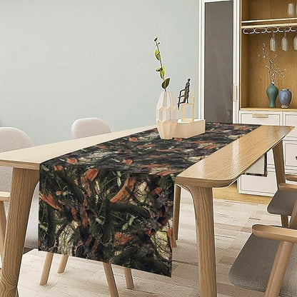 Camouflage Forest Trees Table Runner, Rustic Camouflage Hunting Camp Mossy and Oak Table Runner for Kitchen Dining Banquet Party 13x90in