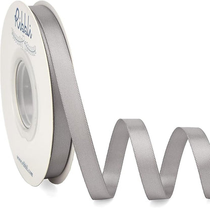 Ribbli Double Faced Silver Satin Ribbon,3/8” x Continuous 25 Yards,Use for Bows Bouquet,Gift Wrapping,Floral Arrangement
