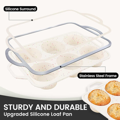 Vinino Jumbo Muffin Pan with Metal Reinforced Frame-2Pack, Silicone Cupcake Pan for Baking 6 Cup Jumbo Size, BPA Free Silicone Muffin Tray