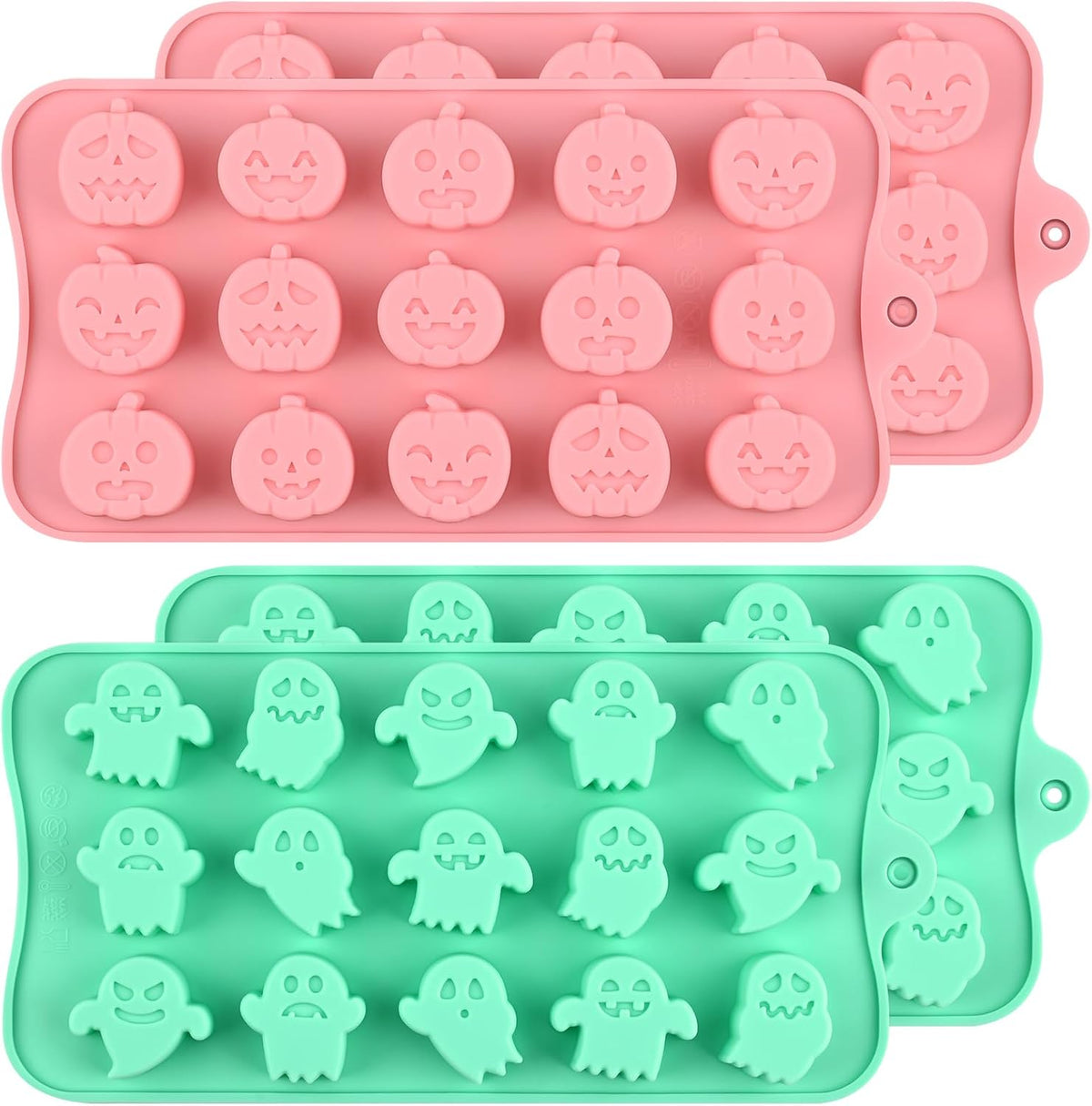 Actvty Halloween Candy Mold Silicone Chocolate Molds, 4 Packs Pumpkin Molds and Ghost Molds for Making Chocolate, Jelly, Gummy, Snack, Wax Melt