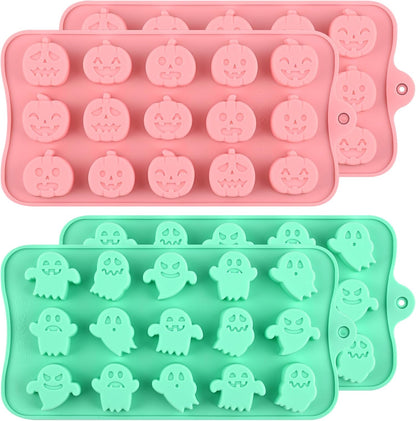 Actvty Halloween Candy Mold Silicone Chocolate Molds, 4 Packs Pumpkin Molds and Ghost Molds for Making Chocolate, Jelly, Gummy, Snack, Wax Melt