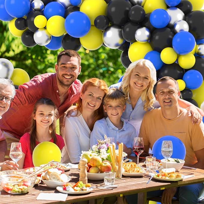 Blue Yellow Black Silver Balloon Garland Arch - Blue Black Balloons Metallic Silver Black Balloon for Birthday Graduation Retirement New Year Party Decorations