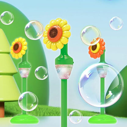 Bubble Machine for Kids - Bubble Maker with Lights and Music Automatic Bubble Stand Machine for Parties Birthday Wedding Toddlers Kid Summer Outdoor Toys (Yellow Flower)
