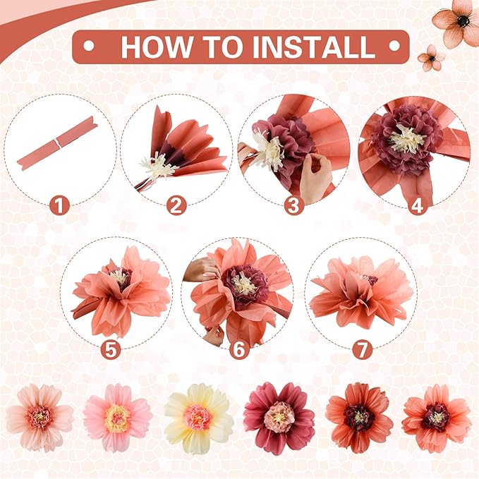 Crowye 12 Pcs Large Colorful Tissue Paper Flowers Decorations Giant Fiesta Craft Crepe Paper Flowers for Wall Decor Backdrop Mexican Wedding Birthday Carnival Party (10'' 20'',Vintage Color)