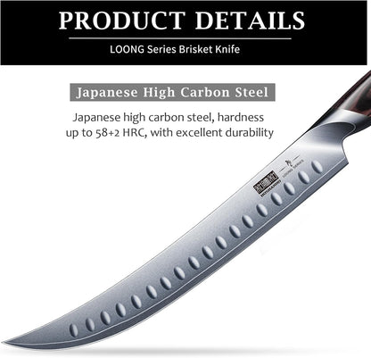 Carving Slicing Knife, 10 Inch Japanese High Carbon Steel Brisket Knife with Ergonomic Pakkawood Handle