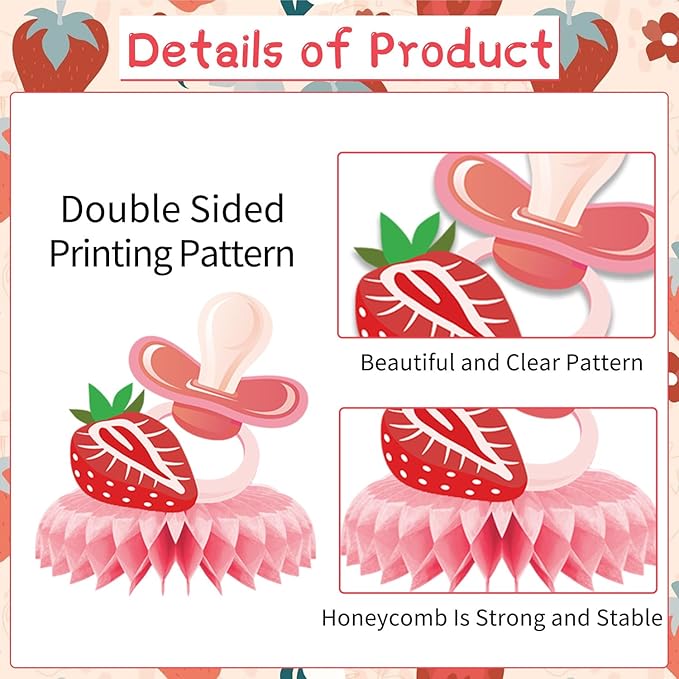 Strawberry Baby Shower Decorations - 9PCS Berry Sweet Baby Shower Decorations Supplies A Berry Sweet Baby Is on the Way Decor Strawberry Honeycomb Centerpieces Baby Shower Party Table Decor