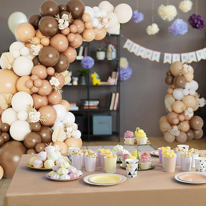 DBKL Brown Balloon Garland Arch Kit with Different Size Nude Coffee Brown Ivory White Boho Tan Neutral Balloons for Woodland Teddy Bear Baby Shower Jungle Safari Birthday Party Decorations