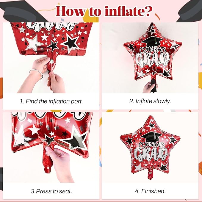 Graduation Decorations 2026, Red Black Graduation Party Decorations Set with Class of 2026 Backdrop Congrats Grad Banner 18inch Foil Grad Star Balloons Hanging Streamers Kit for High School College