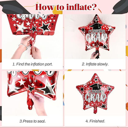 Graduation Decorations 2026, Red Black Graduation Party Decorations Set with Class of 2026 Backdrop Congrats Grad Banner 18inch Foil Grad Star Balloons Hanging Streamers Kit for High School College