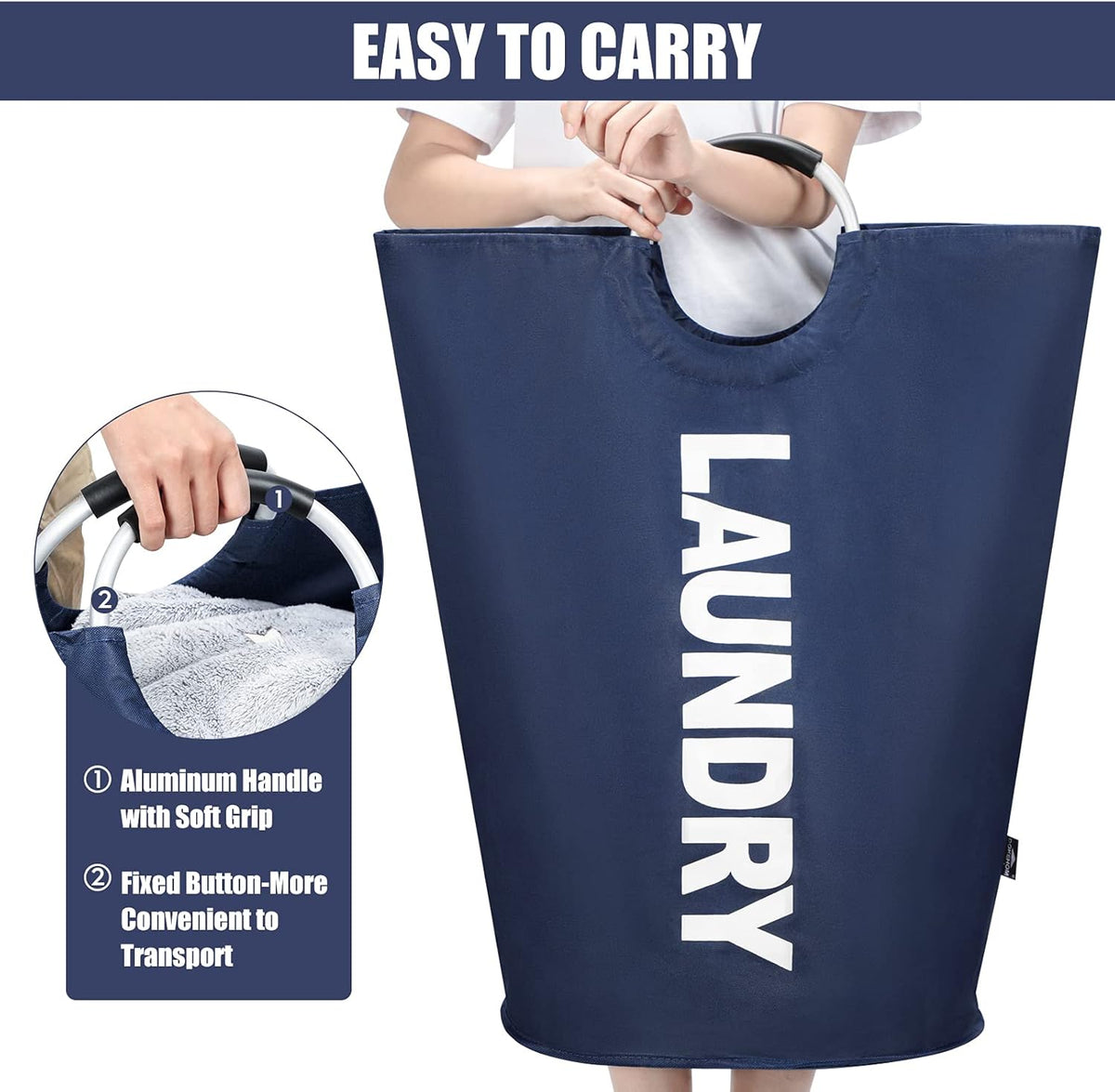 DOKEHOM 125L X-Large Collapsible Washing Laundry Basket Bag (7 Colors) for Bedroom, Fabric (Dark Blue, XL)