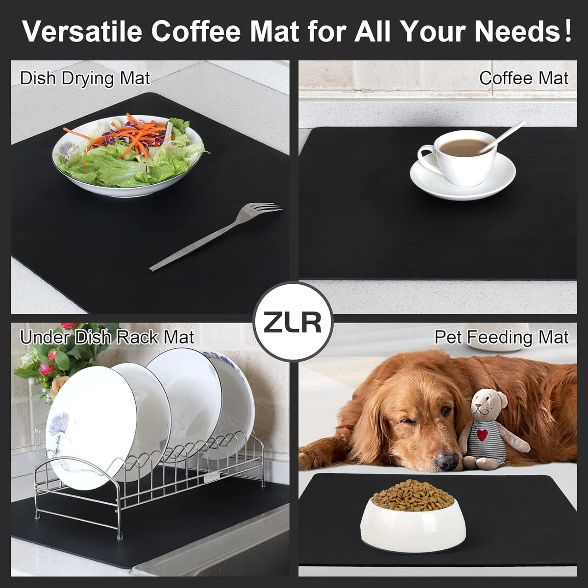ZLR Coffee Mat - 12" x 20" Middle Kitchen Hide Stain Absorbent Dish Drying Mat for Countertop