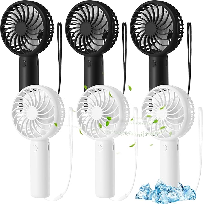 Tujoe 6 Pcs Mini Powerful Handheld Fan 3 Speed Personal Small Portable Rechargeable Fan with Base USB for Women Eyelash Makeup Office Travel Beach Indoor Outdoor (Black,White)