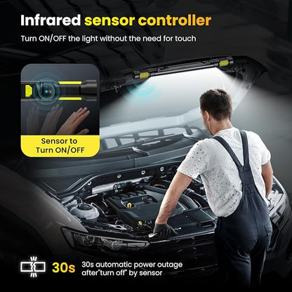 Work Light【AUTO ON/Off】 3000LM LED Work Light 5200mAh Under Hood Working Light with Hooks, Portable Magnetic Rechargeable Cordless Job Site Lighting for Mechanic/Car Repairing/Garage-Yellow