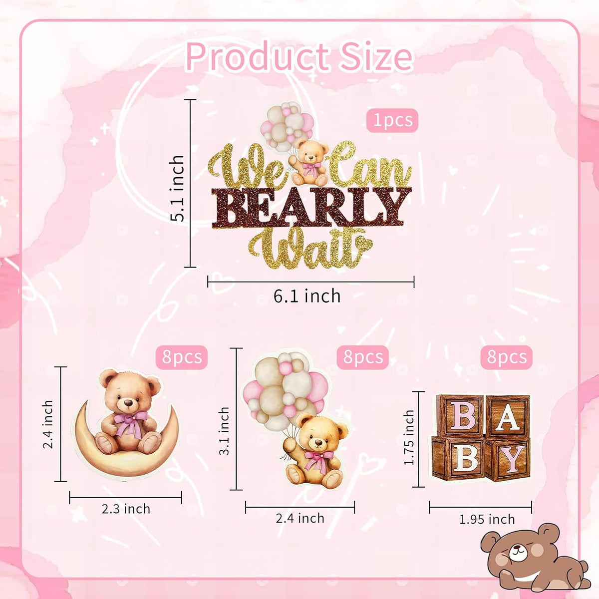 Memovan Bear Baby Shower Cupcake Toppers 25pcs We Can Bearly Wait Cake Cupcake Topper Bear Cake Cupcake Decoration for Baby Girl We Can Bearly Wait
