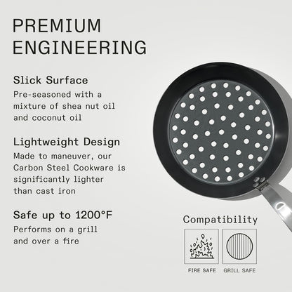 Made In Cookware - 12" Seasoned Carbon Steel Grill Frying Pan - (Like Cast Iron, but Better) - Professional Cookware - Crafted in Sweden