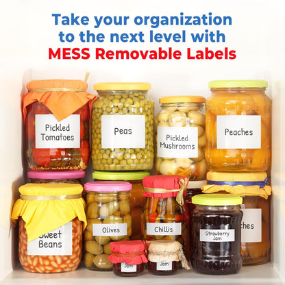 Mess Removable Food Labels for Containers (48-Pack) 3x4" Erasable Kitchen Labels for Organizing, Freezer & Fridge, White Dry Erase Labels for Jars