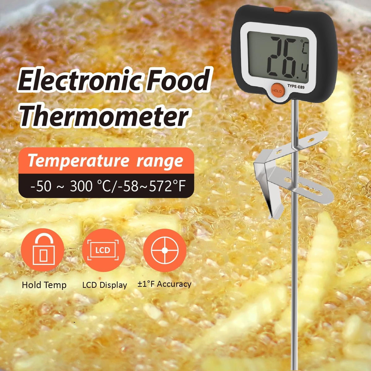 10 Inch Long Digital Candy Thermoometer with Pot Clip,Deep Fry Thermometer,Rotating Display