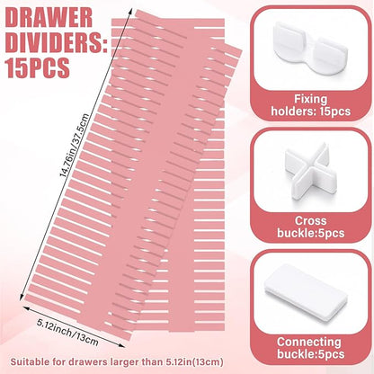 Blosssound 15 Pcs 5.12 Tall Drawer Divider Adjustable Drawer Organizer DIY Ultra Deep Storage Organizer Separator with Fixed Buckle for Underwear Socks Dormitory Office Kitchen Bedroom(Pink)