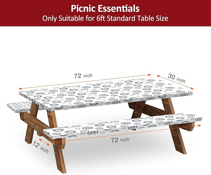 6ft Picnic Table and Bench Cover, Camping Essentials RV Gear, 72 in Waterproof Windproof Outdoor Elastic All Around Tablecloth, Fitted Rectangle Tables and Seats, Blue Flywheel