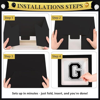 2026 Graduation Boxes Decorations,Black and Gold Balloon Garland Arch Kit with GRAD,2026 Balloon Boxes,Graduation Cap Decor for High School,College Graduation Party Supplies