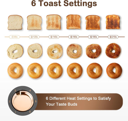 Mecity 4 Slice Toaster, Long Slot Toaster With Warming Rack, Bagel/Defrost/Reheat Functions,Warming Rack, Crumb Tray, 6 Browning Settings, Extra Wide Long Slots, Stainless Steel, 1300W,Grey