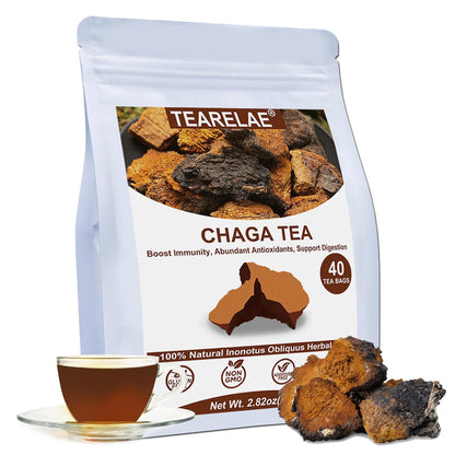 Tearelae - Chaga Tea - 2g x 40 Count - Wild Harvest from Siberia - 100% Pure Natural Chaga Mushroom Tea Bag - Additive-Free - Non-GMO - Caffeine-free