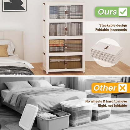 SAILUN 116Gal/464Qt Stackable Storage Bins Folding Collapsible Storage Bins with a Lid, Closet Organizers and Storage,Blush White 26" W x 17" D x 56.7" H
