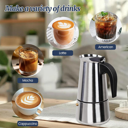 9 Cup Moka Pot Stainless Steel 450ml Italian Espresso Coffee Maker Stovetop Coffee Makers Mocha Pot Percolator Greca Coffee Maker for Induction Stove