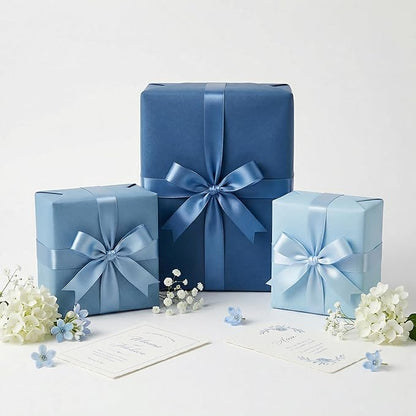 QIANF 1 Inch French Blue Double Face Satin Ribbon 45 Yards Light Blue Fabric Ribbon for Gift Wrapping, Flower Bouquets, Hair Bows, Wedding Decoration, Invitation Cards, Christmas (3 Rolls *15Yd)