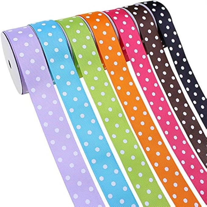 Grosgrain Ribbons 1 Inch Polka Dot Ribbon Set Swiss Dot Fabric Ribbon 35 Yards for Holiday Gift Wrap DIY Bow Hair Accessories Baby Shower Wedding Party Decoration (7 Color, 5 Yard Each)