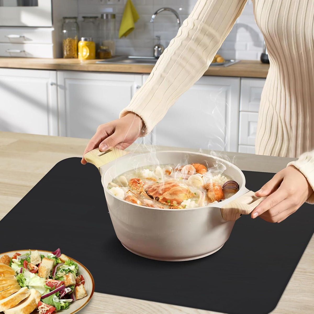 Silicone Mat for Kitchen Counter, Silicone Mat Trimable to Size (Black, 15.7×11.8inch-4pcs), BPA-Free Silicone Placemat