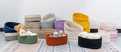 CubesLand Small Baskets, Storage Baskets for Organizing Shelves, Rectangular Woven Storage Baskets Natural Cotton Rope Toy Storage Bins Closet Baby Baskets Empty Gifts Baskets Camel/Mixed Black