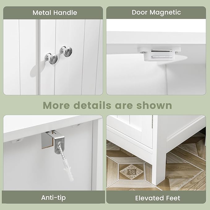 Iwell Pedestal Sink Storage Cabinet with 2 Doors and Shelf, Under Sink Cabinet, Bathroom Sink Cabinet with U-Shape, White