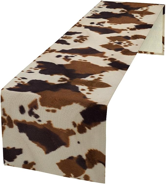 Cowhide Print Table Runner, Western Farm Animal Fur Wildlife Rustic Table Runner for Kitchen Farmhouse Dining Home Banquet Party 13x90in