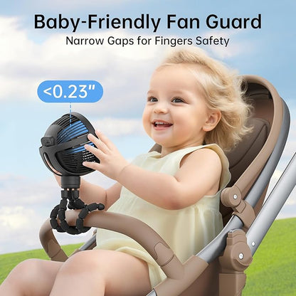 Mini Portable Handheld Fan USB Rechargeable Battery Operated, Stroller Fan with Flexible Tripod Clip on for Baby (Jet Black)