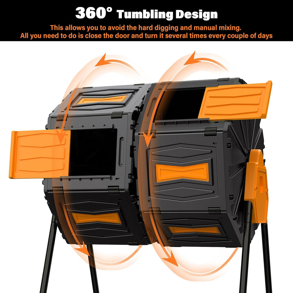Compost Tumbler, Easy Assemble & Efficient Outdoor Compost Bin, 45 Gallon/170 Liter Large Dual Chamber Rotating Composter for Garden, Kitchen, and Yard Waste, Orange Door