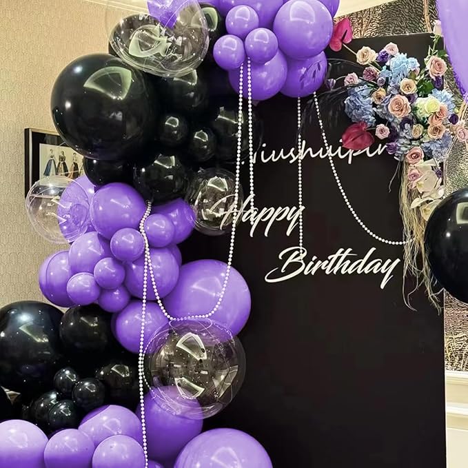 Purple and Black Balloons Garland Arch Kit, 151Pcs Latex Balloons Different Sizes 18 12 10 5 inch for Birthday, Graduation, Baby Shower, Wedding, Retirement, Halloween Party Decoration
