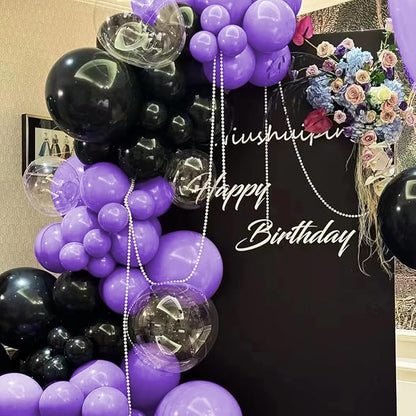 Purple and Black Balloons Garland Arch Kit, 151Pcs Latex Balloons Different Sizes 18 12 10 5 inch for Birthday, Graduation, Baby Shower, Wedding, Retirement, Halloween Party Decoration