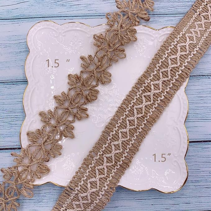 Burlap Ribbons,8 Rolls Burlap Lace Burlap Wedding Ribbon Natural Jute Rope Twine String for Crafts Gift Wrapping Wedding Party Home Decoration(17.6 Yards)