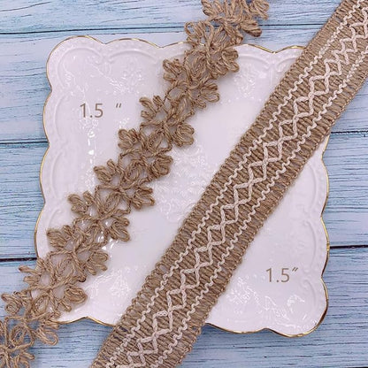 Burlap Ribbons,8 Rolls Burlap Lace Burlap Wedding Ribbon Natural Jute Rope Twine String for Crafts Gift Wrapping Wedding Party Home Decoration(17.6 Yards)