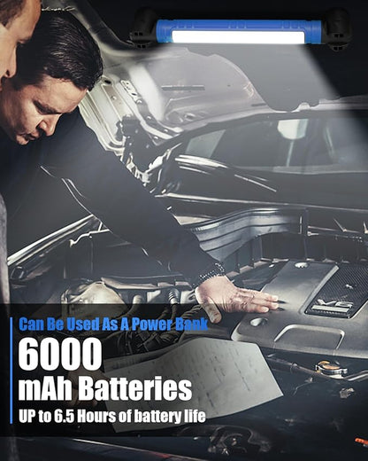 Work Light, 3000LM LED Work Lights, Rechargeable Underhood Work Light with Hooks & Rotating Magnetic Base, Cordless Battery Powered Mechanic Light for Car Repairing Inspection Workshop Emergency