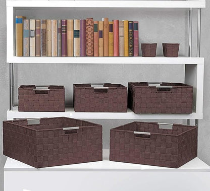 Sorbus Storage Baskets for Organizing (Set of 7), Mesh Hand-Woven Design, Linen Closet Organizers and Storage, Organizer Storage Baskets for Shelves, Variety Pack Organizers and Storage (Chocolate)