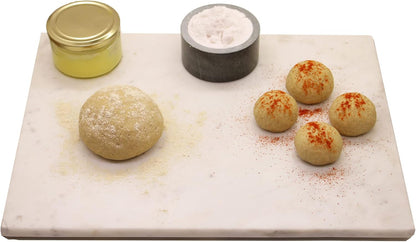 Marble Cheese and Pastry Board 16 x 12 Inch – Natural Carrara White Marble Cutting Board and Serving Tray for Dough, Bread, Pizza, Charcuterie
