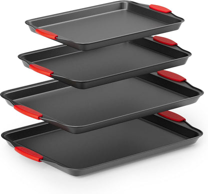 Country Kitchen Nonstick Stackable Bakeware Set - Heavy Duty, Durable, Easy Release Baking Set, Red, 4 Pcs