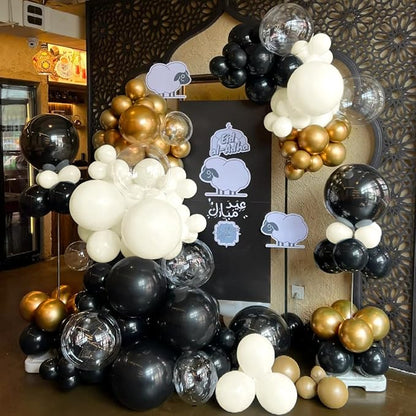 White Sand Black Balloons Arch Kit, 151Pcs Black Cream White and Bobo Balloons Garland 18 12 10 5 inch for Birthday Wedding Bridal Shower Bachelorette Anniversary Party Decorations
