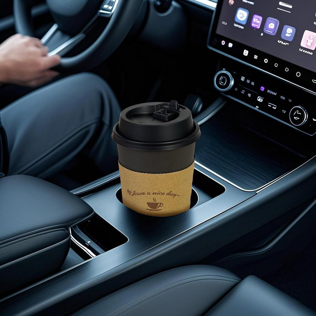 Litopak 500 Pack 16 oz Disposable Coffee Cup with Lids, Sleeves, and Stirring Sticks, Black Hot Paper Coffee Cups for Home, Travel, Office, Party