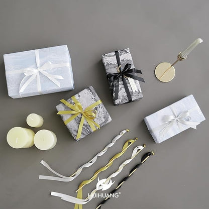 HUIHUANG Black and White Satin Ribbon 1/2 inch x 4 Rolls White/Black/Silver/Gold Ribbon for Gift Wrapping DIY Crafts Hairs Flower Bouquets Wedding Decoration- Total 40 Yards