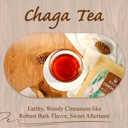 WT Weetee Chaga Tea Bags 100 Count, 100% Siberian Birch Chaga Mushroom Tea, Caffeine-Free - Rich in Antioxidants